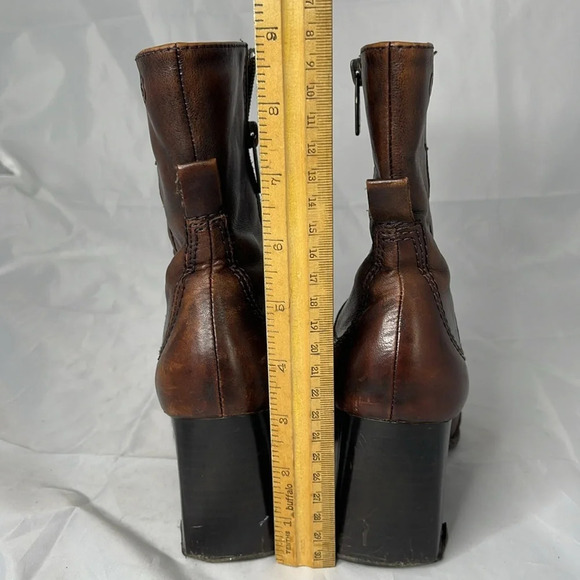 VINTAGE Y2K Spring Distressed Brown Leather Square Toe Over the Ankle Boots 36 - Picture 12 of 16